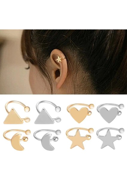 Gümüş Üçgen Kore Tarzı Küpe Kalp Yıldız Üçgen Ay Kulak Manşet Klip Küpe Kızlar Takı Aretes De Mujer Сережки Женские (Yurt Dışından) fiyatları