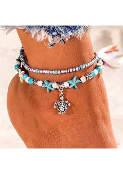 Kabuk Bohemian Çok Katmanlı Denizyıldızı Kaplumbağa Boncuk Halhal Kadınlar Için Vintage Boho Kabuk Zincir Halhal Bilezik Plaj Takı Sandalet Hediye (Yurt Dışından) fiyatları
