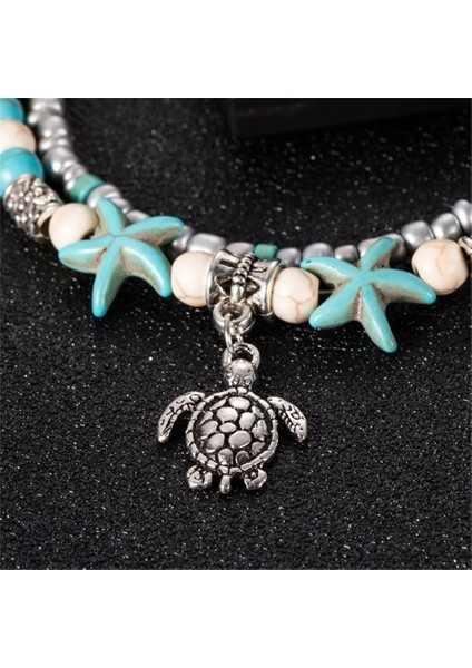 Kabuk Bohemian Çok Katmanlı Denizyıldızı Kaplumbağa Boncuk Halhal Kadınlar Için Vintage Boho Kabuk Zincir Halhal Bilezik Plaj Takı Sandalet Hediye (Yurt Dışından) fırsatları
