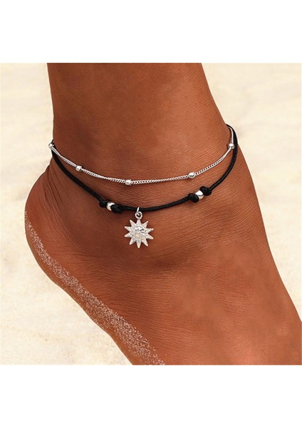 Gümüş Rengi Kısswıfe Vintage Boho Çok Katmanlı Boncuk Halhal Kadınlar Için Moda Güneş Sarkık Halhal El Yapımı Zincir Ayak Partisi Takı (Yurt Dışından) fiyatları