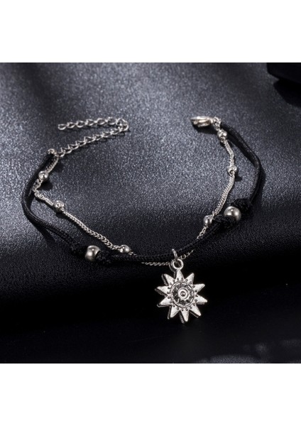 Gümüş Rengi Kısswıfe Vintage Boho Çok Katmanlı Boncuk Halhal Kadınlar Için Moda Güneş Sarkık Halhal El Yapımı Zincir Ayak Partisi Takı (Yurt Dışından) fırsatları
