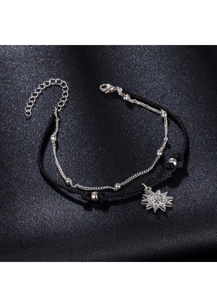 Gümüş Rengi Kısswıfe Vintage Boho Çok Katmanlı Boncuk Halhal Kadınlar Için Moda Güneş Sarkık Halhal El Yapımı Zincir Ayak Partisi Takı (Yurt Dışından) indirimleri