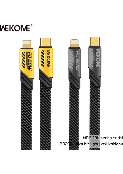 WDC-191 Sarı Typ-C + IPHONE PD20W Veri ve Şarj Kablosu modelleri