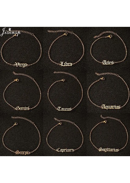 Altın Tarzı Terazi Jisensp En Iyi Hediye Eski Ingilizce Mektup Zodyak Charm Halhal Kadınlar Için Vintage 12 Takımyıldızı Ayak Bileği Bilezik Moda Takı (Yurt Dışından) fırsatları