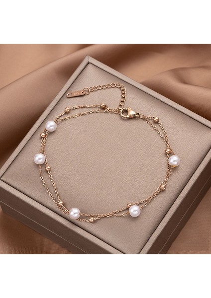 A13 Bohemia Çift Katmanlı Beyaz Inci Charm Halhal Kadınlar Için Moda Titanyum Çelik Ayak Link Zinciri Halhal Takı (Yurt Dışından) fiyatları