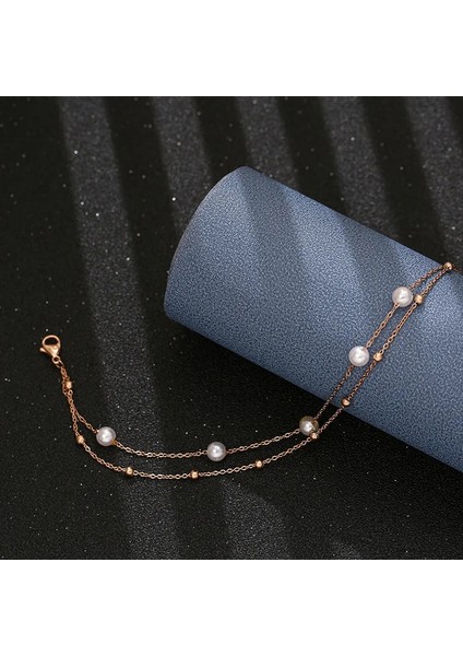 A13 Bohemia Çift Katmanlı Beyaz Inci Charm Halhal Kadınlar Için Moda Titanyum Çelik Ayak Link Zinciri Halhal Takı (Yurt Dışından) modelleri