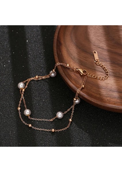 A13 Bohemia Çift Katmanlı Beyaz Inci Charm Halhal Kadınlar Için Moda Titanyum Çelik Ayak Link Zinciri Halhal Takı (Yurt Dışından) fırsatları