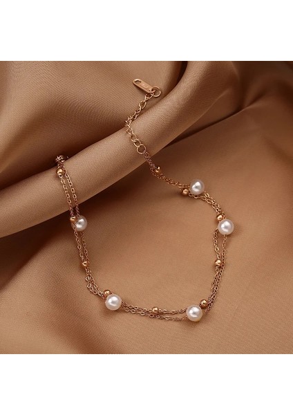 A13 Bohemia Çift Katmanlı Beyaz Inci Charm Halhal Kadınlar Için Moda Titanyum Çelik Ayak Link Zinciri Halhal Takı (Yurt Dışından) indirimleri