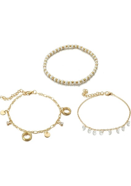 Altın Tocona Charm Parlak Kristal Kolye Halhal Set Beyaz Boncuk Ince Altın Halhal Çok Katmanlı Geometrik Kolye Ayak Zinciri Takı 8616 (Yurt Dışından)
