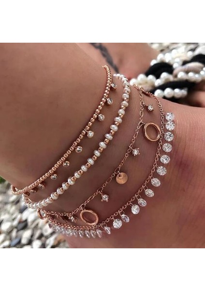 Altın Tocona Charm Parlak Kristal Kolye Halhal Set Beyaz Boncuk Ince Altın Halhal Çok Katmanlı Geometrik Kolye Ayak Zinciri Takı 8616 (Yurt Dışından) modelleri