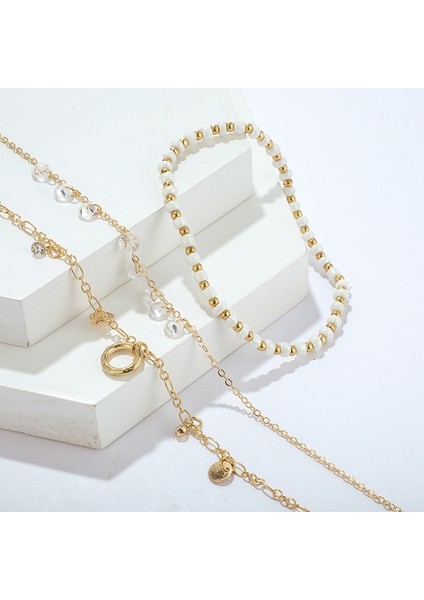 Altın Tocona Charm Parlak Kristal Kolye Halhal Set Beyaz Boncuk Ince Altın Halhal Çok Katmanlı Geometrik Kolye Ayak Zinciri Takı 8616 (Yurt Dışından) indirimleri