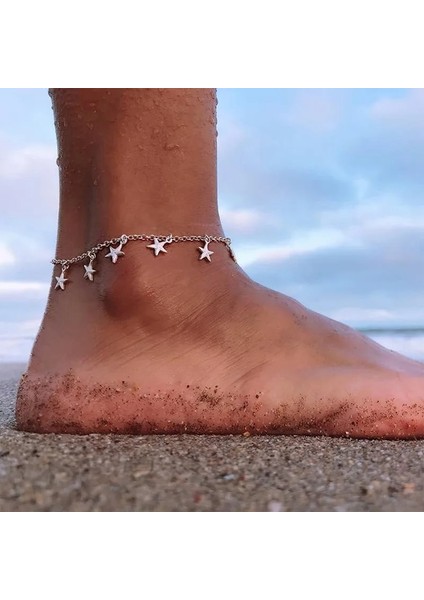 NO.373582 Beden Boho Tarzı Yıldız Halhal Moda Çok Katmanlı Ayak Zinciri Moda Kelepçe Kadınlar Için Ayak Bileği Bilezik Plaj Yalınayak Zincir Takı (Yurt Dışından)