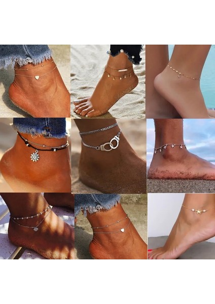 NO.373582 Beden Boho Tarzı Yıldız Halhal Moda Çok Katmanlı Ayak Zinciri Moda Kelepçe Kadınlar Için Ayak Bileği Bilezik Plaj Yalınayak Zincir Takı (Yurt Dışından)
