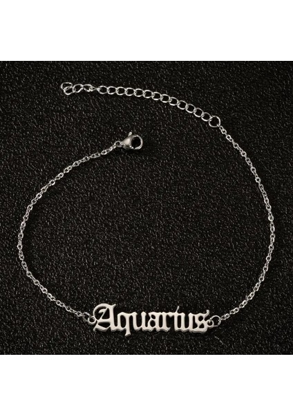 Gümüş Tarzı Kova Jisensp En Iyi Hediye Eski Ingilizce Mektup Zodyak Charm Halhal Kadınlar Için Vintage 12 Takımyıldızı Ayak Bileği Bilezik Moda Takı (Yurt Dışından) fırsatları