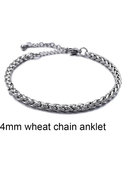 4 mm Buğday Zinciri Paslanmaz Çelik Plaj Halhal Kadın Aksesuarları Için Gümüş Renk Takı Bacak Ayak Bileği Bilezik Ayak Zinciri Erkekler Halhal Hediye (Yurt Dışından)