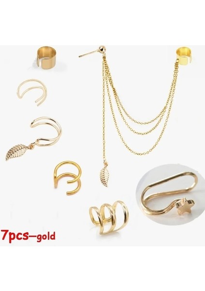 No.20 Boyutu Et Klip Kulak Manşet Küpe Sahte Kıkırdak Küpe Kadınlar Için Altın Renk Zinciri Hiçbir Piercing Klipsli Küpe Seti Kulaklık Takı (Yurt Dışından)