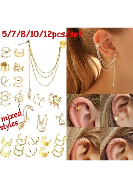 No.20 Boyutu Et Klip Kulak Manşet Küpe Sahte Kıkırdak Küpe Kadınlar Için Altın Renk Zinciri Hiçbir Piercing Klipsli Küpe Seti Kulaklık Takı (Yurt Dışından)