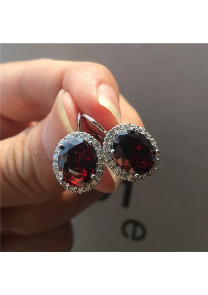 Altın Kırmızı Kristal Kadın Küçük Oval Küpe Lüks Gümüş Renk Klip Küpe Kadınlar Için Beyaz Mavi Kırmızı Mor Küpe (Yurt Dışından) fiyatları