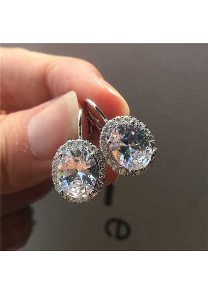 Altın Kırmızı Kristal Kadın Küçük Oval Küpe Lüks Gümüş Renk Klip Küpe Kadınlar Için Beyaz Mavi Kırmızı Mor Küpe (Yurt Dışından) modelleri
