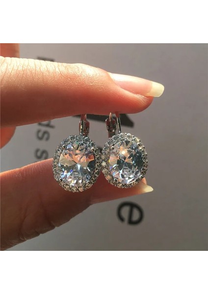 Altın Kırmızı Kristal Kadın Küçük Oval Küpe Lüks Gümüş Renk Klip Küpe Kadınlar Için Beyaz Mavi Kırmızı Mor Küpe (Yurt Dışından) fırsatları