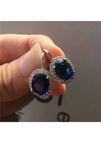 Altın Kırmızı Kristal Kadın Küçük Oval Küpe Lüks Gümüş Renk Klip Küpe Kadınlar Için Beyaz Mavi Kırmızı Mor Küpe (Yurt Dışından) indirimleri