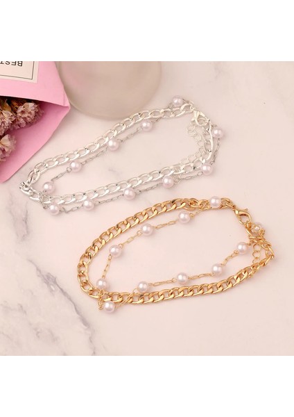 Altın Rengi Kare Dainty Bule Altın Gümüş Renk Boncuk Halhal Bacak Bilezik Çift Zincir Ayak Mücevheri Bayanlar Plaj Ayak Bileği Zinciri (Yurt Dışından) indirimleri