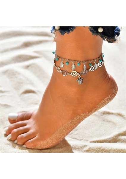 NO.50176 Beden Modyle Bohemia Yaz Sıcak Moda Ayak Takı Gümüş Renk Vintage Charm Boncuk Kadın Plaj Takı Için Hayat Ağacı Halhal Bırakır (Yurt Dışından)