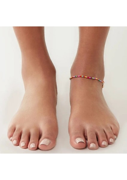 JL054 Moda Ayak Bileği Bilezik Kadınlar Için Renkli Kristal Boncuk Halhal Boho Altın Gümüş Renk Zincir Bilezik Okyanus Plaj Ayak Takı (Yurt Dışından)