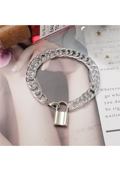 NO.50278 Beden Wukalo Moda Büyük Kilit Zinciri Halhal Kadınlar Için Punk Gümüş Renk Kalın Zincir Ayak Bileği Bilezik Bacak Ayak Zinciri Halhal Takı (Yurt Dışından) fırsatları