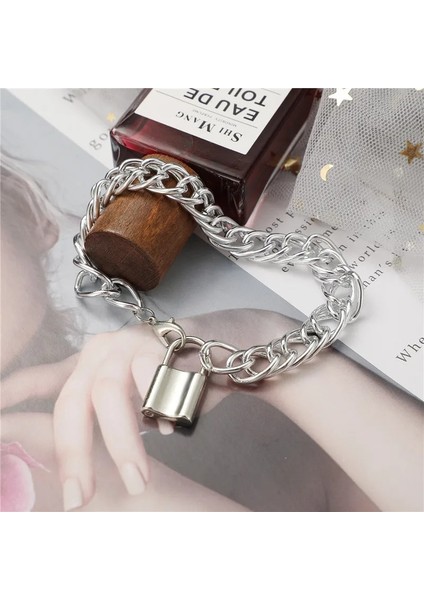 NO.50278 Beden Wukalo Moda Büyük Kilit Zinciri Halhal Kadınlar Için Punk Gümüş Renk Kalın Zincir Ayak Bileği Bilezik Bacak Ayak Zinciri Halhal Takı (Yurt Dışından) indirimleri