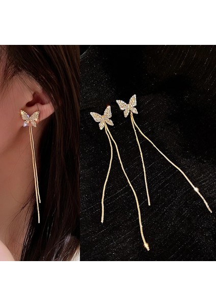 No.8 Boyutu Gümüş Altın Kaplama Kelebek Kulak Klipsi Sahte Piercing Küpe Womeg Zirkon Kulak Manşet Klipsi Moda Takı Hediye (Yurt Dışından)