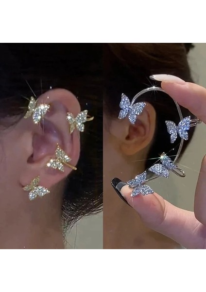 No.8 Boyutu Gümüş Altın Kaplama Kelebek Kulak Klipsi Sahte Piercing Küpe Womeg Zirkon Kulak Manşet Klipsi Moda Takı Hediye (Yurt Dışından)