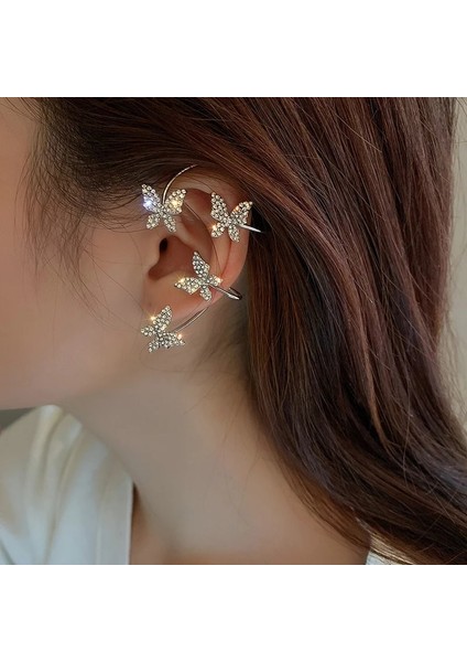 No.8 Boyutu Gümüş Altın Kaplama Kelebek Kulak Klipsi Sahte Piercing Küpe Womeg Zirkon Kulak Manşet Klipsi Moda Takı Hediye (Yurt Dışından)