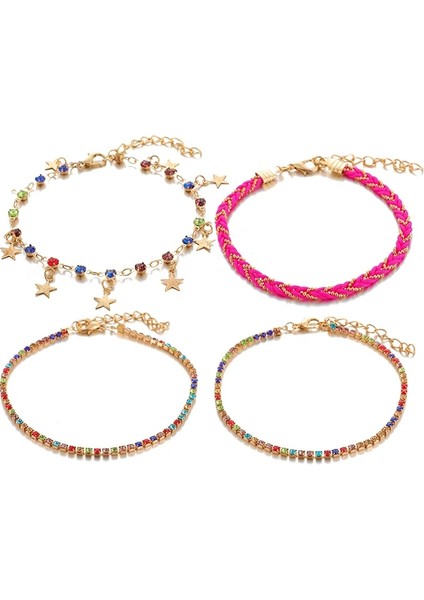 NO.8784 Beden Tocona Ety Kadınlar Için Renkli Kristal Taş Halhal Bohemian Halat Yıldız Püskül Yalınayak Sandalet Takı 8784 (Yurt Dışından)