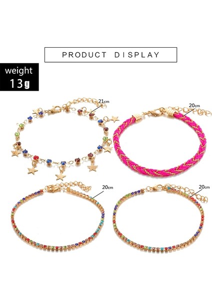 NO.8784 Beden Tocona Ety Kadınlar Için Renkli Kristal Taş Halhal Bohemian Halat Yıldız Püskül Yalınayak Sandalet Takı 8784 (Yurt Dışından) modelleri