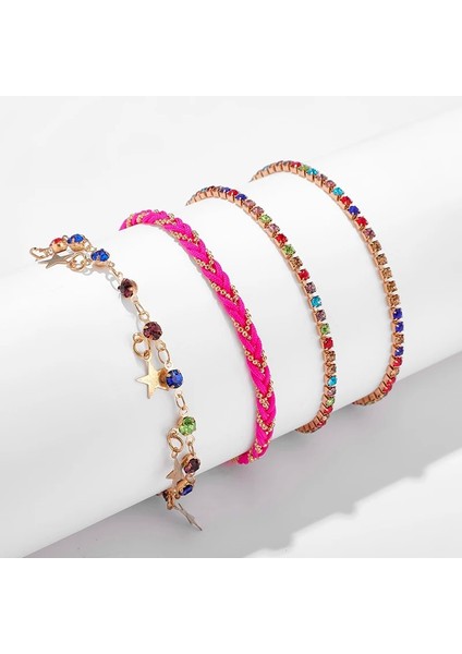 NO.8784 Beden Tocona Ety Kadınlar Için Renkli Kristal Taş Halhal Bohemian Halat Yıldız Püskül Yalınayak Sandalet Takı 8784 (Yurt Dışından) fırsatları