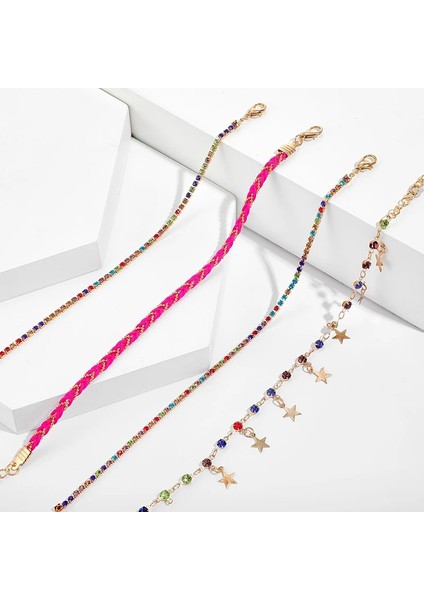 NO.8784 Beden Tocona Ety Kadınlar Için Renkli Kristal Taş Halhal Bohemian Halat Yıldız Püskül Yalınayak Sandalet Takı 8784 (Yurt Dışından) indirimleri