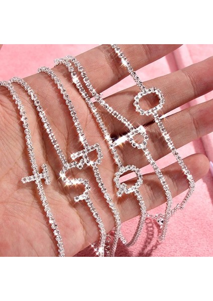 L Beden Flatfoosie Kristal Ilk Harf A-Z Kadınlar Için Halhal Gümüş Renk Rhinestone Ayak Zinciri Plaj Bacak Bilezikler Boho Takı Hediye (Yurt Dışından) modelleri