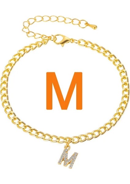 M Harfi Moda Boho Ilk Harf Taklidi Bilezikler Halhal Kadınlar Için Altın Renk Zinciri Alfabe Kolye Yaz Plaj Kız Takı (Yurt Dışından)
