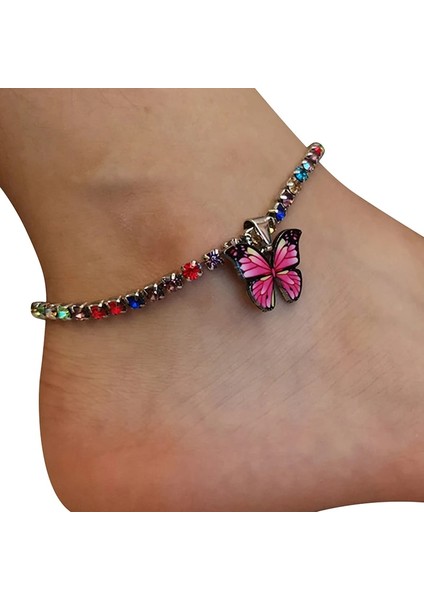 Renkli Kırmızı Bohemian Geometrik Rhinestone Zincir Halhal Altın Gümüş Renk Kadınlar Için Kelebek Bacak Bilezik Halhal Kız Bling Ayak Takı (Yurt Dışından) fiyatları