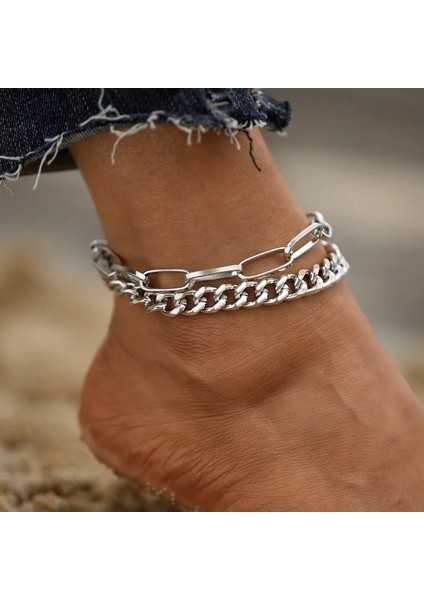 NO.50161 Beden Tobılo Punk Vintage Gümüş Renk Zincir Halhal Kadınlar Için Kalın Zincir Ayak Bileği Bilezik Bacak Ayak Zinciri Halhal Takı (Yurt Dışından) fiyatları