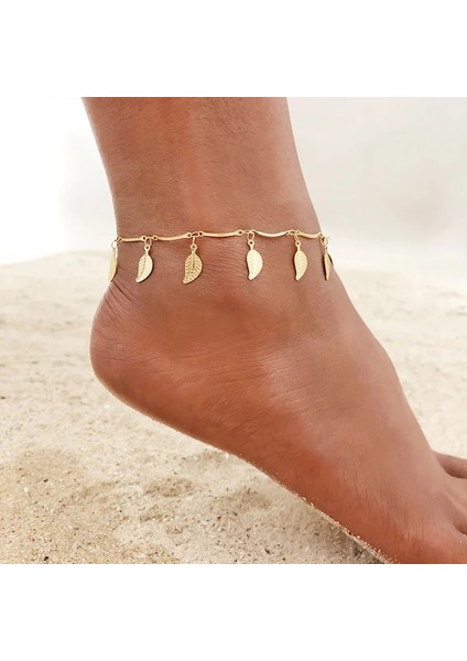 JC-049G Kadınlar Altın Ton Paslanmaz Çelik Zincir Halhal, Et Plaj Yalınayak Ayak Takı, Bacak Zinciri Ayak Bileği Bayan Tatil Hediyeleri (Yurt Dışından)