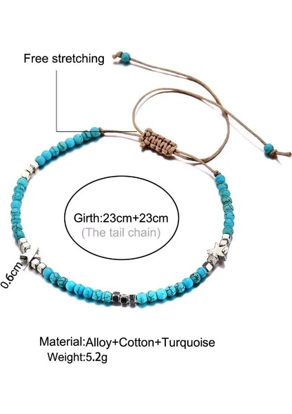 AJ0029-ALTIN Ksra Bohemia Turkuaz Boncuk Kadınlar Için Halhal Vintage Halat Zincir Bacak Ayak Bileği Halhal Pentagram Yıldız Charm Bilezik Plaj Takı (Yurt Dışından) indirimleri