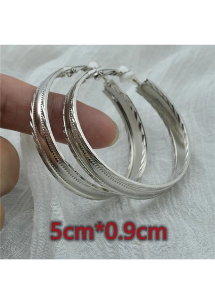 Gümüş Klips 5cm Piercing Olmadan Kadınlar Için Kulak Küpe Üzerinde Klip Gece Kulübü Dj Big Circle Moda Takı Aksesuarları Bayan Küpe (Yurt Dışından)