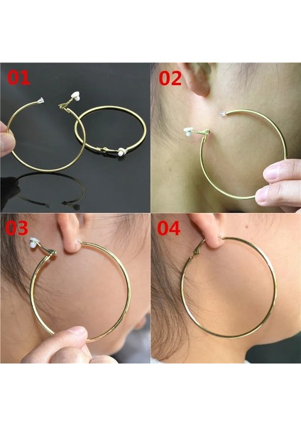 Gümüş Klips 5cm Piercing Olmadan Kadınlar Için Kulak Küpe Üzerinde Klip Gece Kulübü Dj Big Circle Moda Takı Aksesuarları Bayan Küpe (Yurt Dışından)