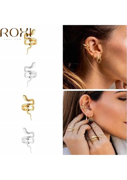 Sol Kafa Gümüş Roxı Vintage Yılan Tasarım Klip Küpe Kadınlar Için Sahte Kıkırdak Küpe Moda Olmayan Piercing Klip Küpe Takı Brincos (Yurt Dışından)