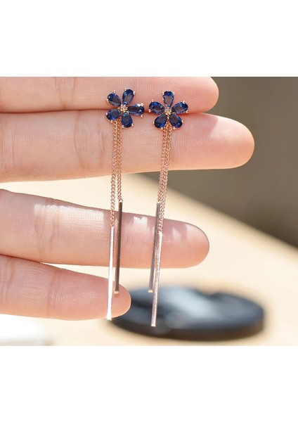 Mavi Saplama 2019 Kore Takı Zirkon Küpe Klipsi Nefis Kalp ve Çiçek Şekli Püskül Piercing Olmadan Kadınlar Için Uzun Kulak Klipleri (Yurt Dışından) fiyatları