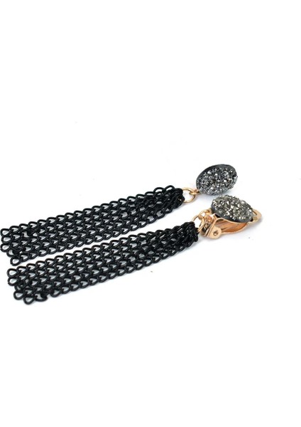 Renk 6 Kadınlar Metal Siyah Uzun Püskül Zincir Küpeler Hiçbir Kulak Deliği Asılı Druzy Reçine Klipsli Küpe Piercing Olmadan (Yurt Dışından)