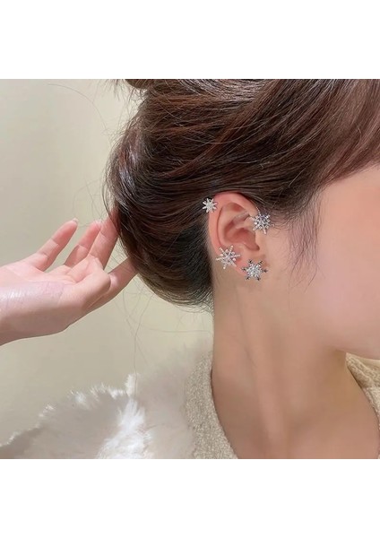 H Gümüş 1 Çift Zdmxjl Sıcak Satış Kulak Manşet Kadın Küpe Kadınlar Için Tamamen Mücevherli Kar Tanesi Kulak Kemikleri Klip Bijoux Takı Yok Piercing Kulak Klipsi (Yurt Dışından) indirimleri