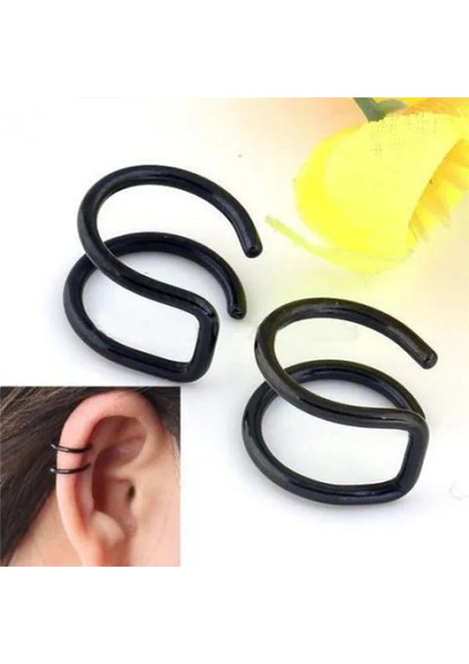 Siyah 1 Çift Punk Manwomen Paslanmaz Çelik Kulak Klipsi Sahte Küpe Manşet Wrap Küpe Kıkırdak Wrap Takı Üzerinde Hiçbir Piercing-Klip (Yurt Dışından)